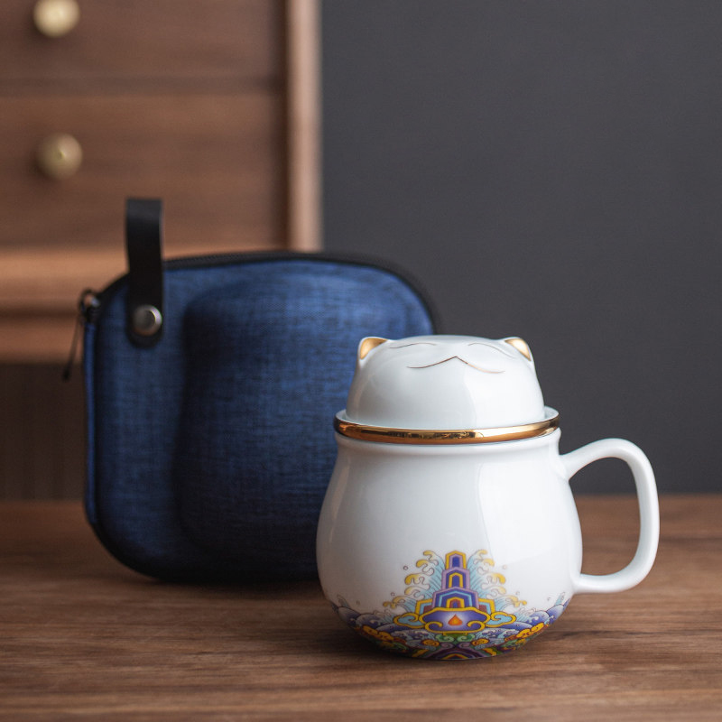 “Lucky Kitten” Porcelain Tea Mug with Infuser-TeaTsy Official Website