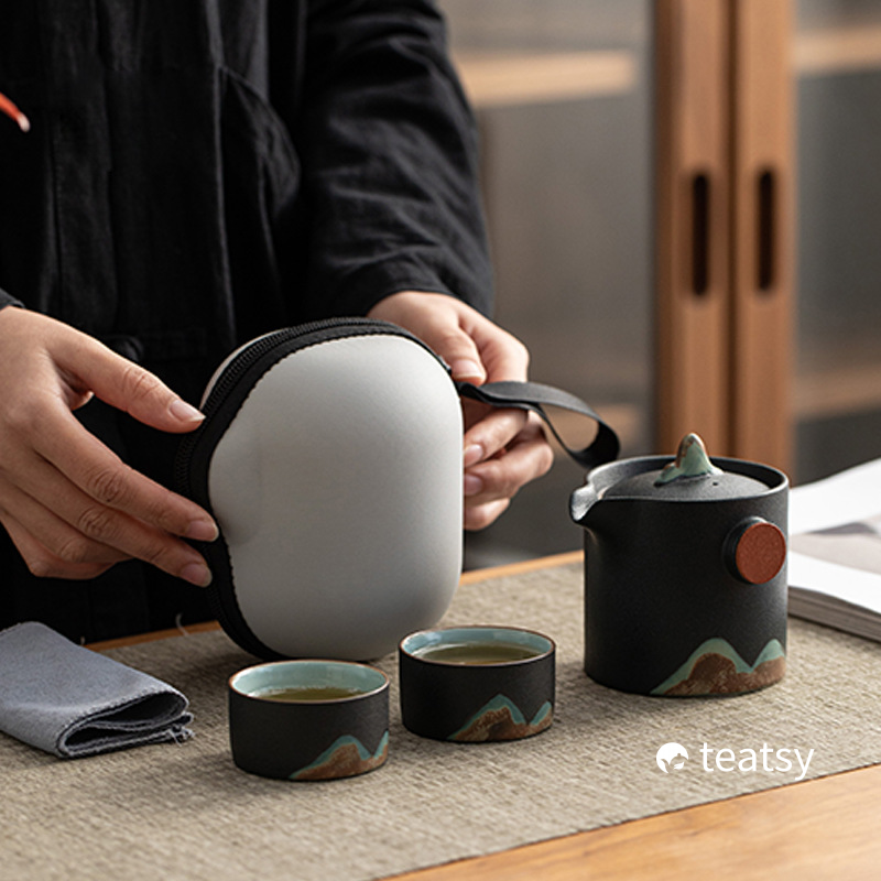 [SALE]“Breeze From Mountain Afar” - Handmade Black Pottery Easy Brew Tea Set With Protective Case-TeaTsy Official Website