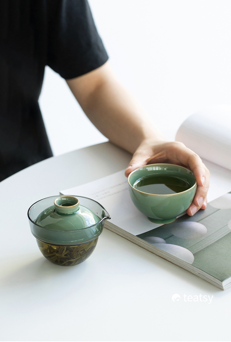 [Buy 1 Get 1 Free]Handmade Yue Kiln Easy Brew Gaiwan with Protective Case-TeaTsy Official Website