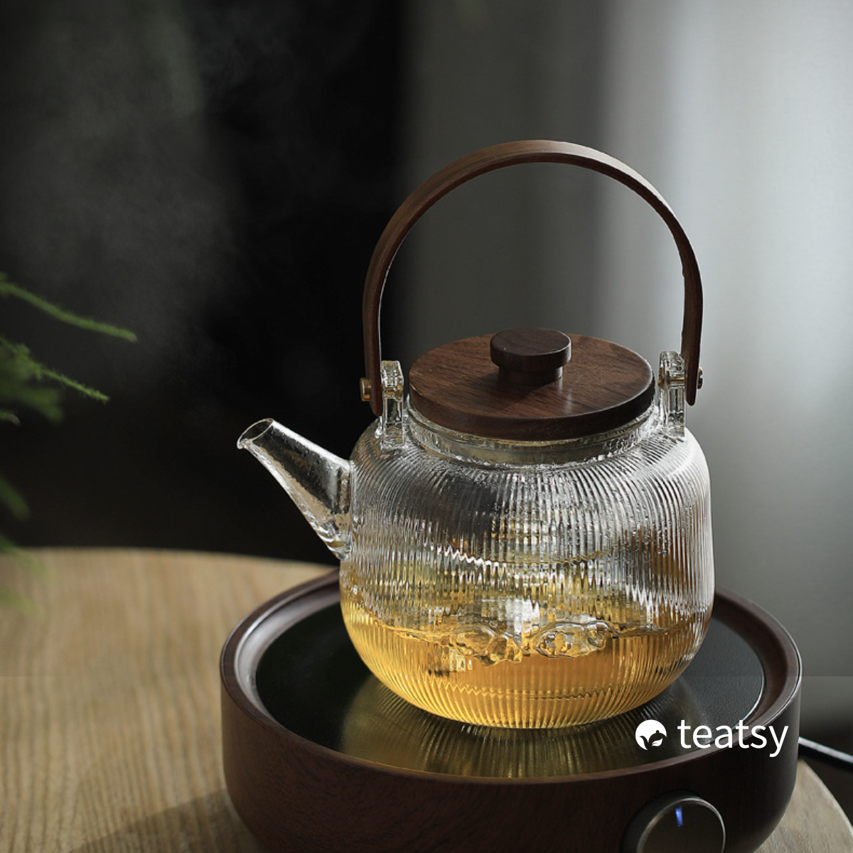 Serendipity - High-grade Borosilicate Glass Teapot with Wooden Overhead