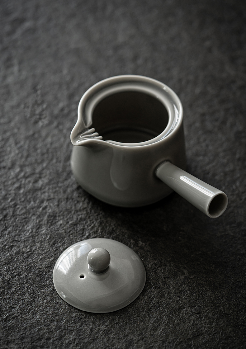 [SALE]“Originless” Handmade Ice-gray Glaze Ceramic Teapot With Side Handle-TeaTsy Official Website