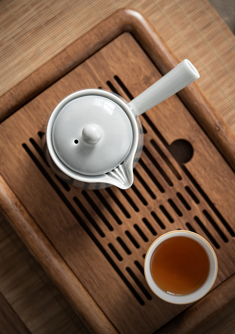 [SALE]“Originless” Handmade Ice-gray Glaze Ceramic Teapot With Side Handle-TeaTsy Official Website