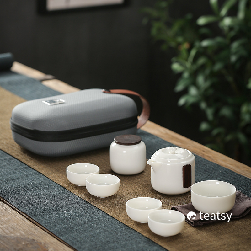 [SALE]Handmade White Porcelain Easy Brew Gaiwan Teaset With Protective Case-TeaTsy Official Website