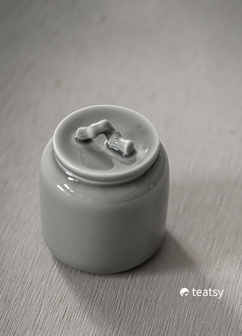 [SALE]"Quiet Bamboo" Handmade Ice-gray Glaze Ceramic Tea Canister-TeaTsy Official Website