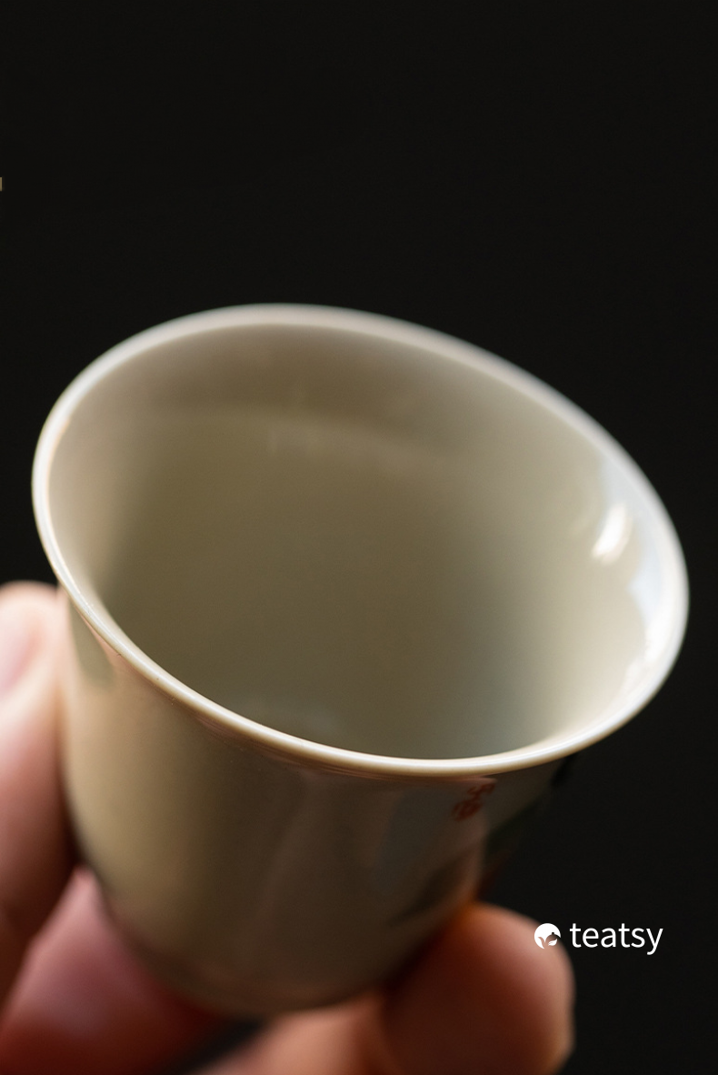 Vintage Grasswood Gray Glazed Tea Cup With Traditional Chinese Watercolor Paintings (60ml)-TeaTsy Official Website