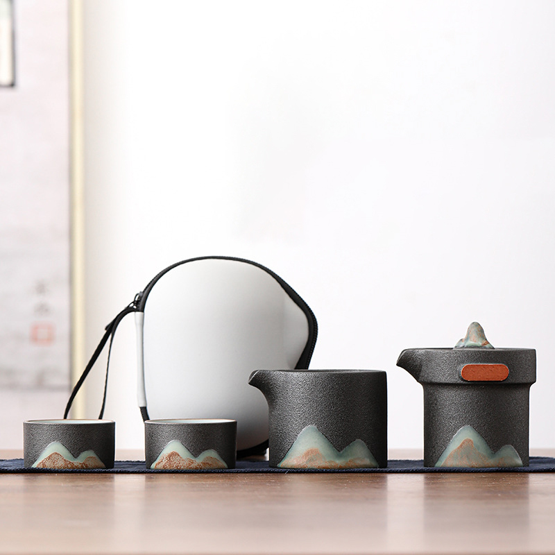 [SALE]“Breeze From Mountain Afar” - Handmade Black Pottery Easy Brew Tea Set With Protective Case-TeaTsy Official Website