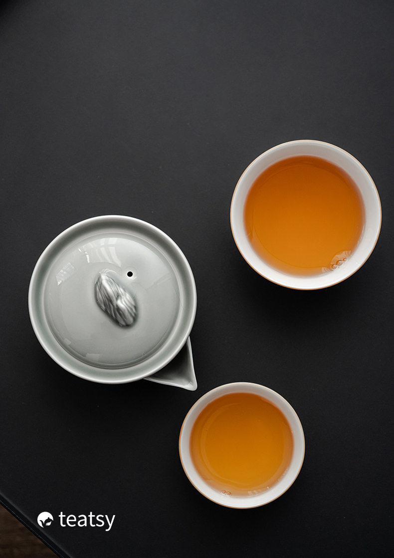 [SALE]“Mountain Silhouette”Handmade Ice-gray Glaze Ceramic Easy Brew Gaiwan Teaset (Double-cup) With Protective Case-TeaTsy Official Website
