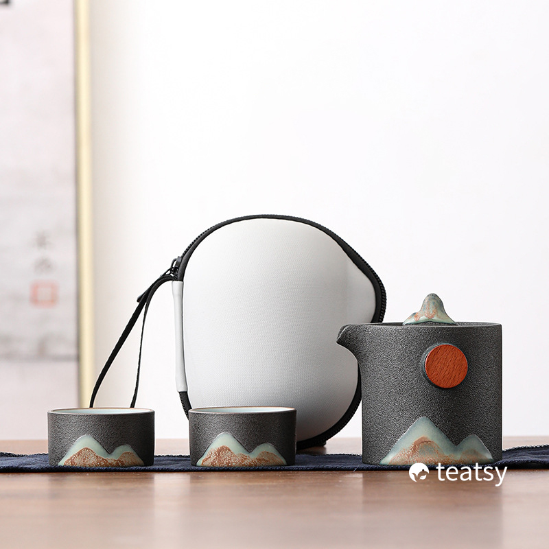 [SALE]“Breeze From Mountain Afar” - Handmade Black Pottery Easy Brew Tea Set With Protective Case-TeaTsy Official Website