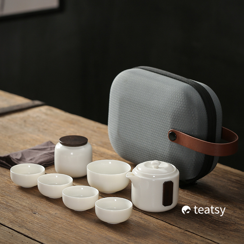[SALE]Handmade White Porcelain Easy Brew Gaiwan Teaset With Protective Case-TeaTsy Official Website