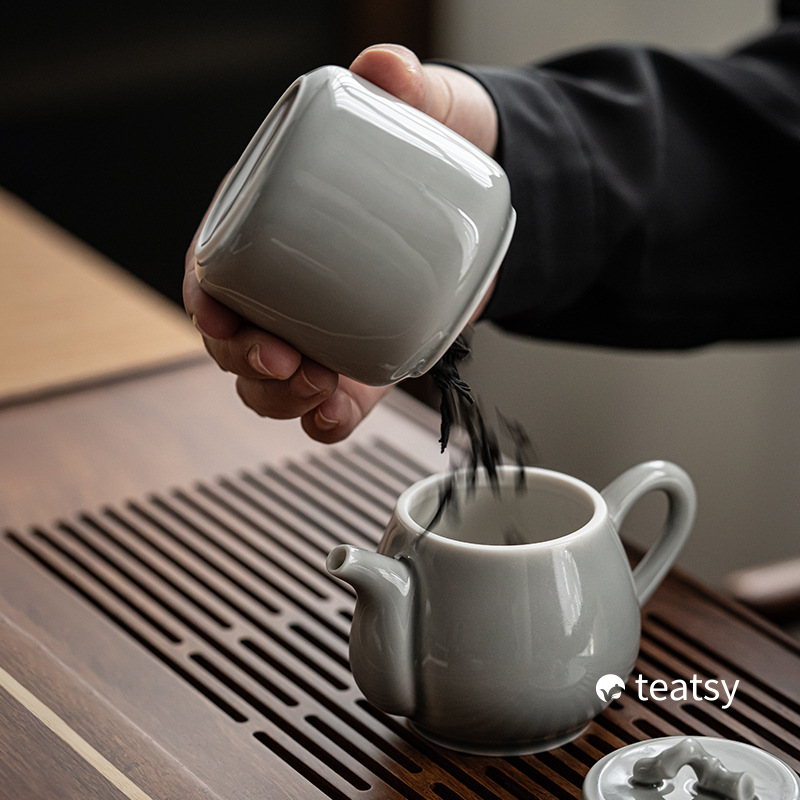 [SALE]"Quiet Bamboo" Handmade Ice-gray Glaze Ceramic Tea Canister-TeaTsy Official Website