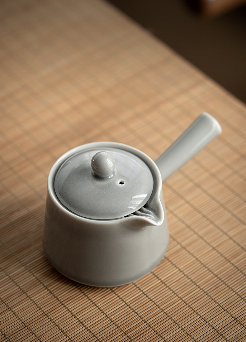 [SALE]“Originless” Handmade Ice-gray Glaze Ceramic Teapot With Side Handle-TeaTsy Official Website