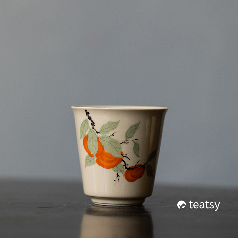 Vintage Grasswood Gray Glazed Tea Cup With Traditional Chinese Watercolor Paintings (60ml)-TeaTsy Official Website