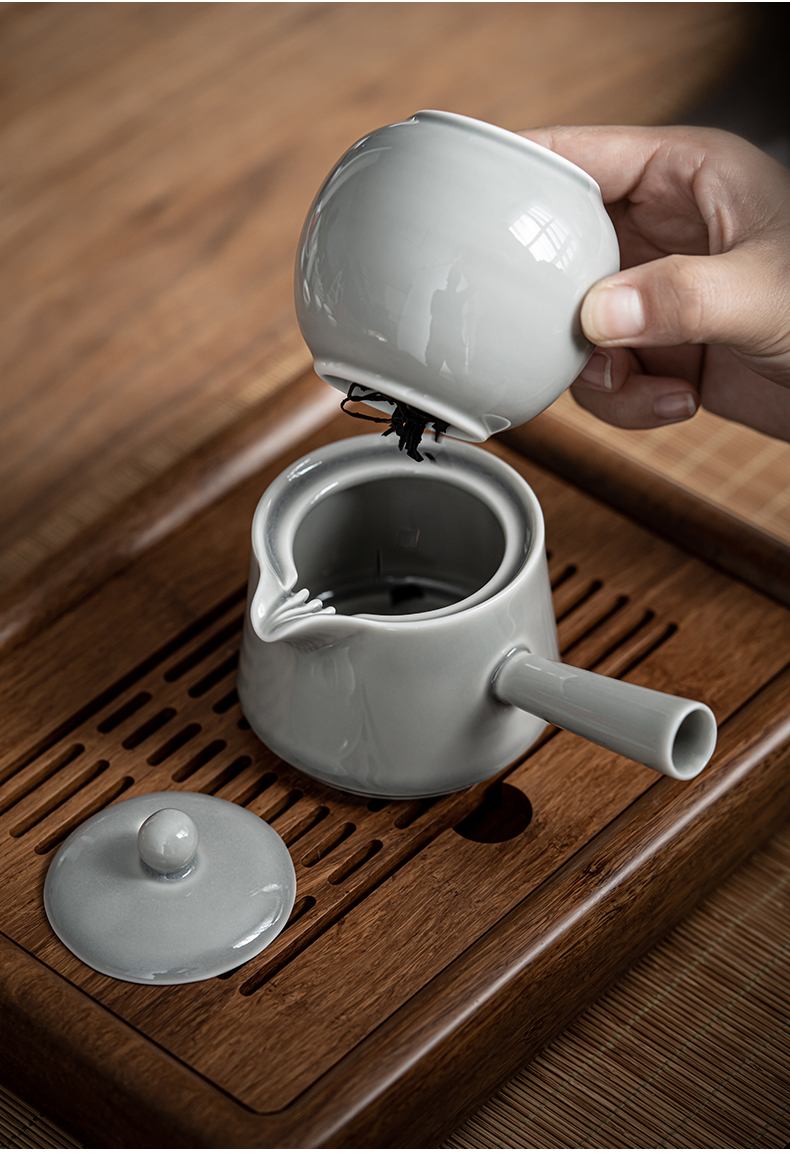 [SALE]“Originless” Handmade Ice-gray Glaze Ceramic Teapot With Side Handle-TeaTsy Official Website