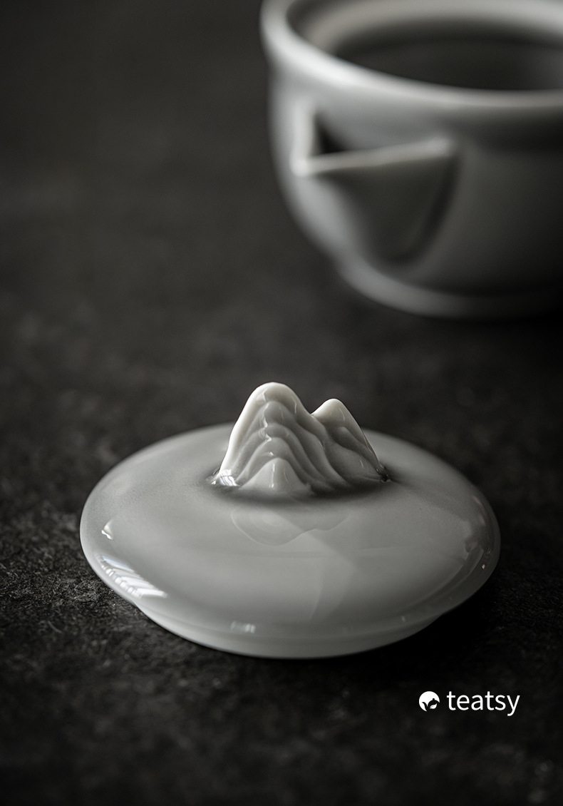 [SALE][Buy 1 Get 1 Free]“Mountain Silhouette”Handmade Ice-gray Glaze Ceramic Easy Brew Gaiwan-TeaTsy Official Website