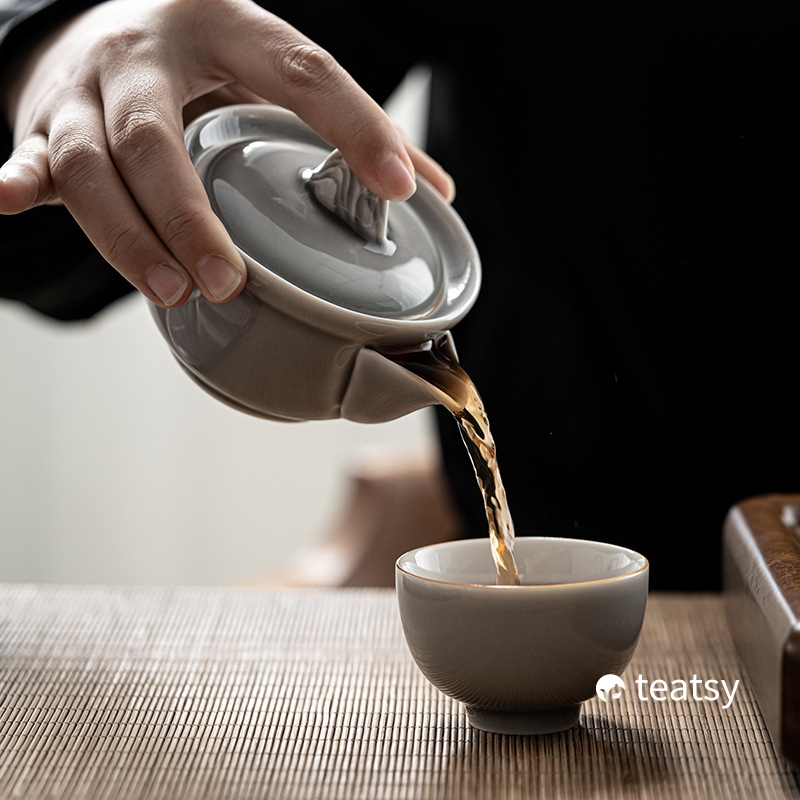 [SALE][Buy 1 Get 1 Free]“Mountain Silhouette”Handmade Ice-gray Glaze Ceramic Easy Brew Gaiwan-TeaTsy Official Website
