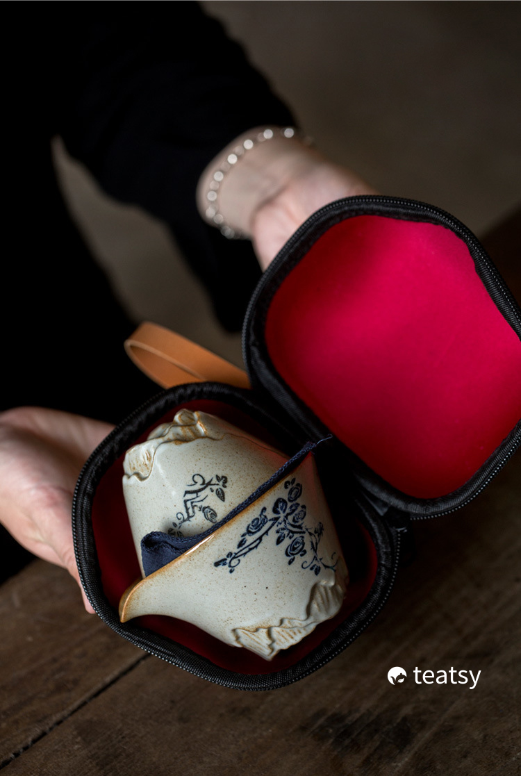 [SALE]“Grass Wood Gray” - Handmade Antique Style Portable Easy Brew Gaiwan Tea Set with Protective Case-TeaTsy Official Website