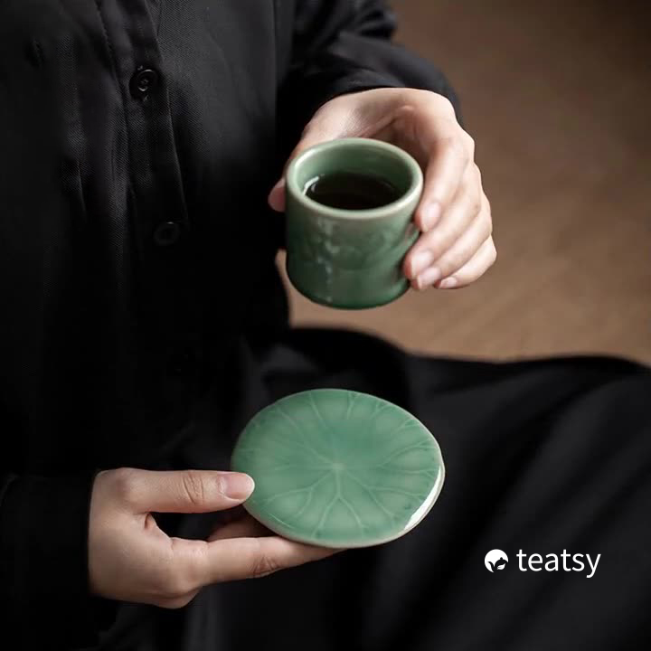 "Lotus" - Handmade Antique Style Yue Kiln Celadon Tea Saucer-TeaTsy Official Website