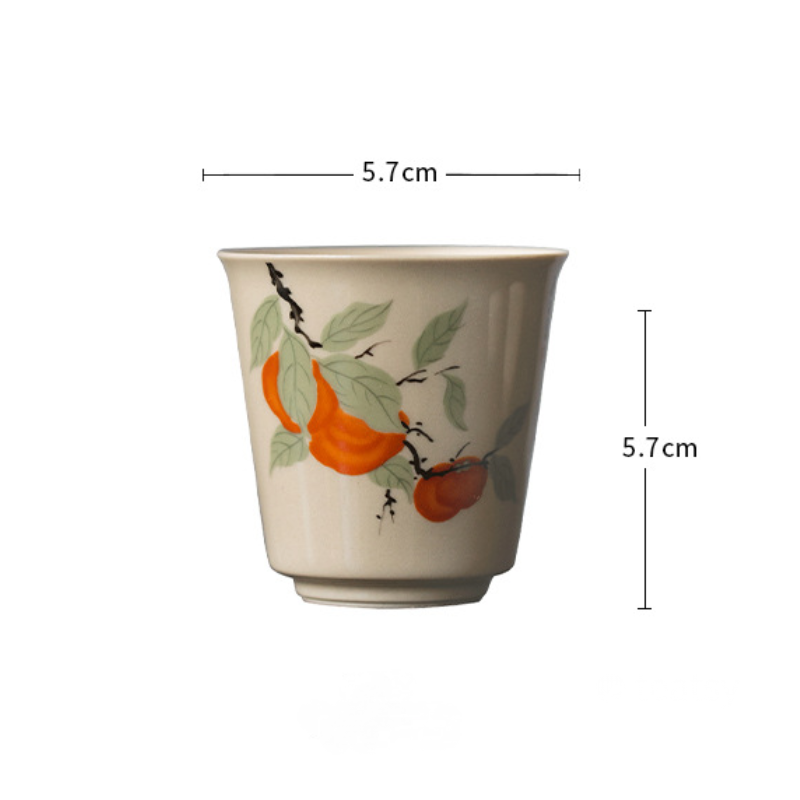 Vintage Grasswood Gray Glazed Tea Cup With Traditional Chinese Watercolor Paintings (60ml)-TeaTsy Official Website