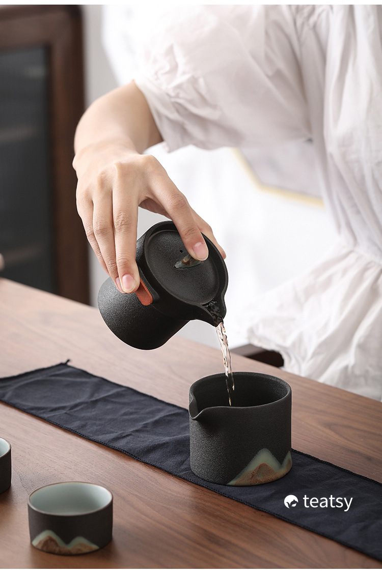 [SALE]“Breeze From Mountain Afar” - Handmade Black Pottery Easy Brew Tea Set With Protective Case-TeaTsy Official Website