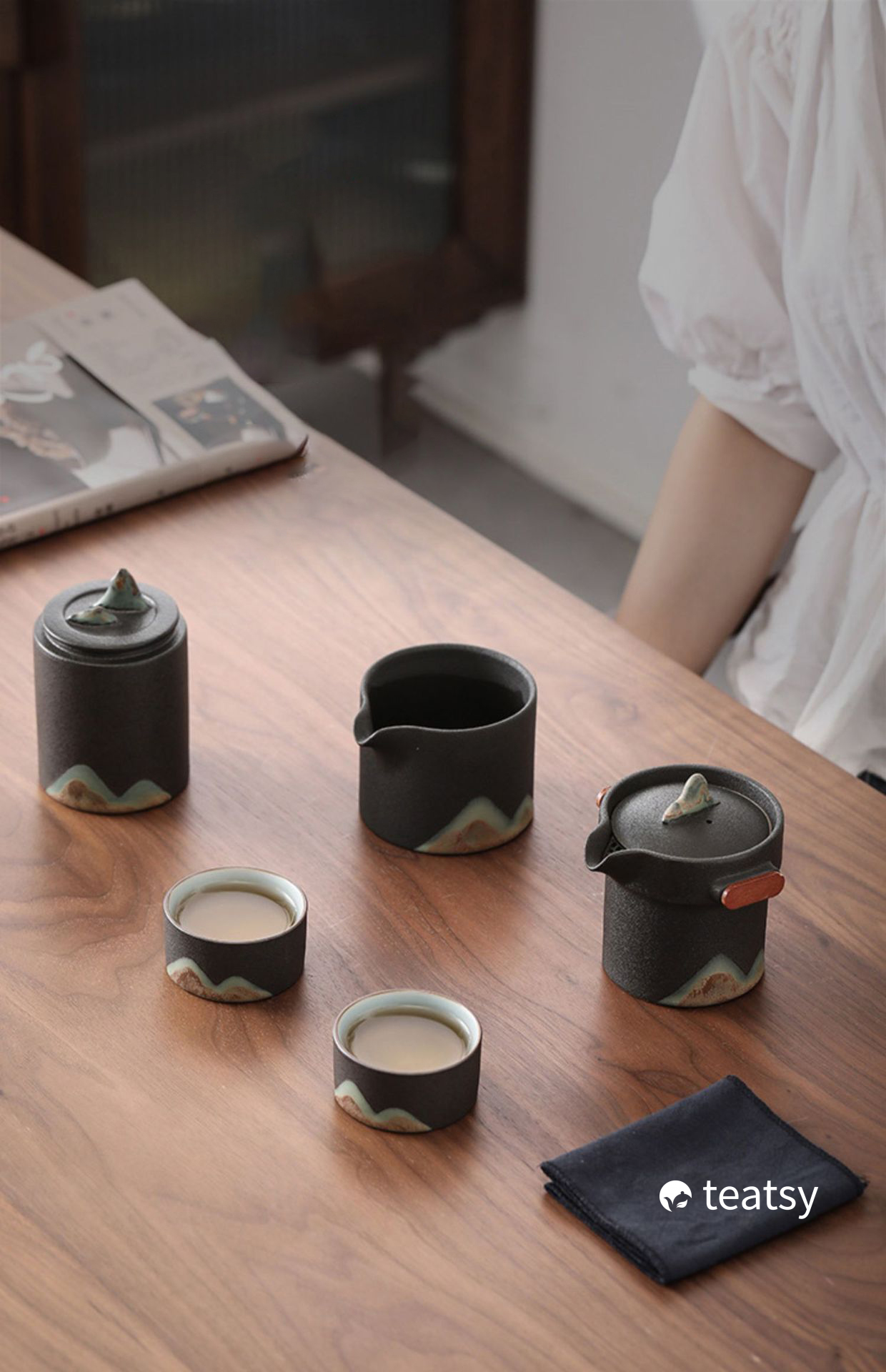 [SALE]“Breeze From Mountain Afar” - Handmade Black Pottery Easy Brew Tea Set With Protective Case-TeaTsy Official Website