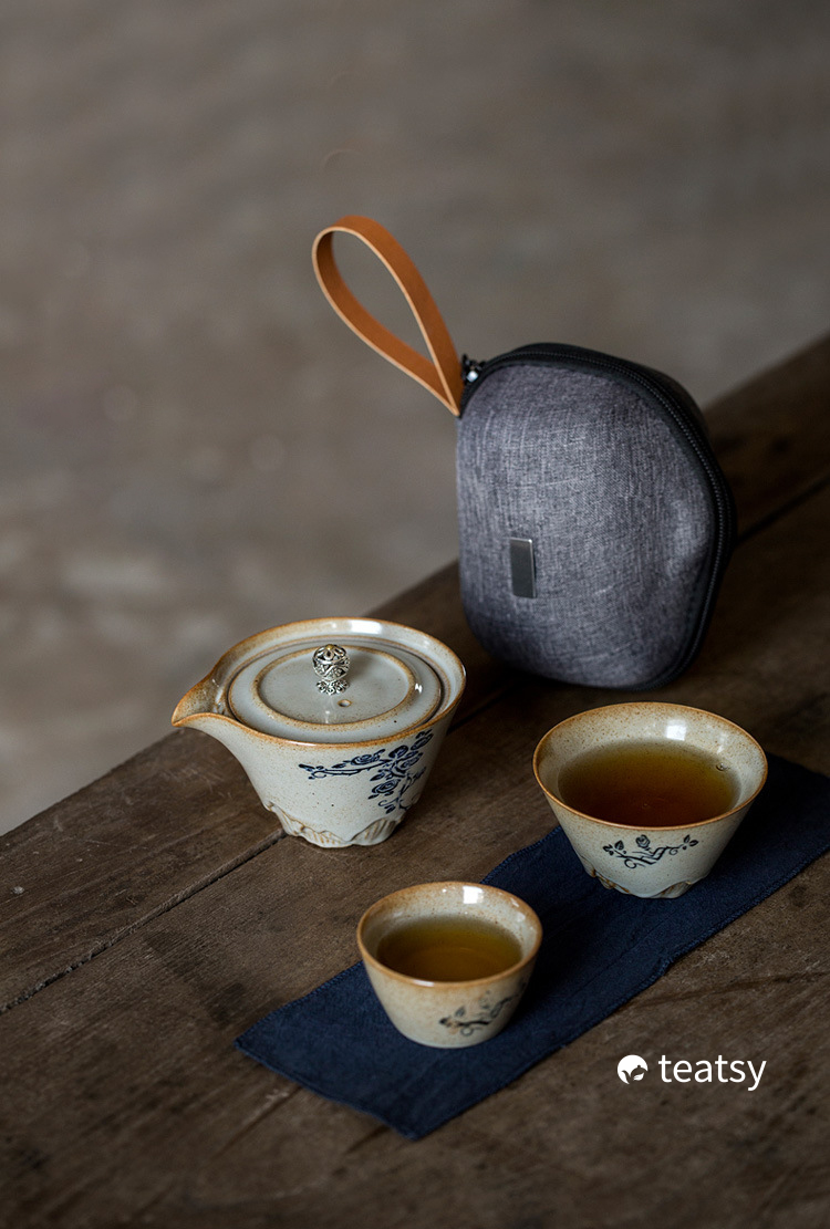 [SALE]“Grass Wood Gray” - Handmade Antique Style Portable Easy Brew Gaiwan Tea Set with Protective Case-TeaTsy Official Website