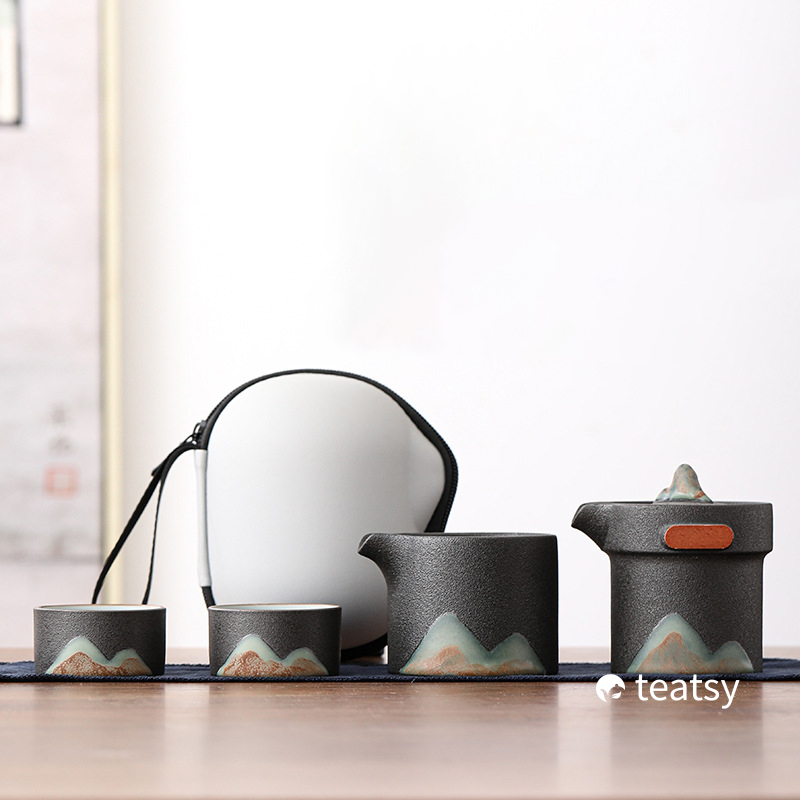 [SALE]“Breeze From Mountain Afar” - Handmade Black Pottery Easy Brew Tea Set With Protective Case-TeaTsy Official Website