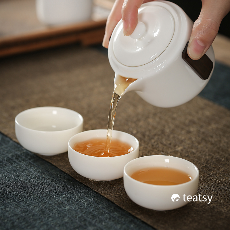 [SALE]Handmade White Porcelain Easy Brew Gaiwan Teaset With Protective Case-TeaTsy Official Website