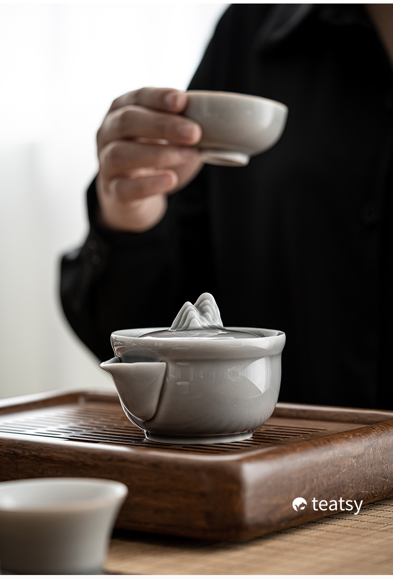 [SALE][Buy 1 Get 1 Free]“Mountain Silhouette”Handmade Ice-gray Glaze Ceramic Easy Brew Gaiwan-TeaTsy Official Website