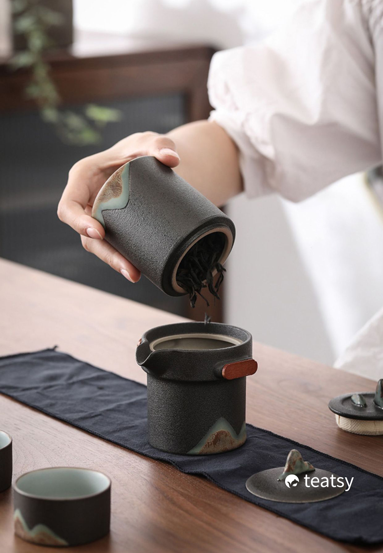 [SALE]“Breeze From Mountain Afar” - Handmade Black Pottery Easy Brew Tea Set With Protective Case-TeaTsy Official Website