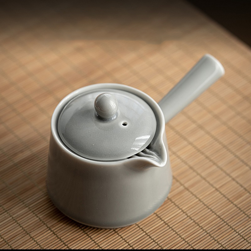 [SALE]“Originless” Handmade Ice-gray Glaze Ceramic Teapot With Side Handle-TeaTsy Official Website
