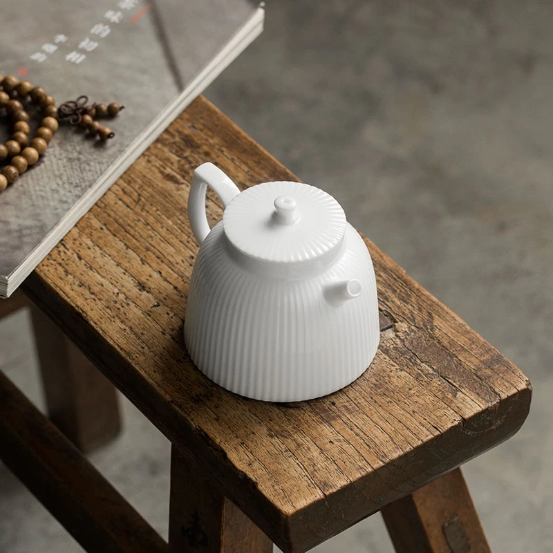 Vertical Pattern Dehua White Porcelain Teapot-TeaTsy Official Website