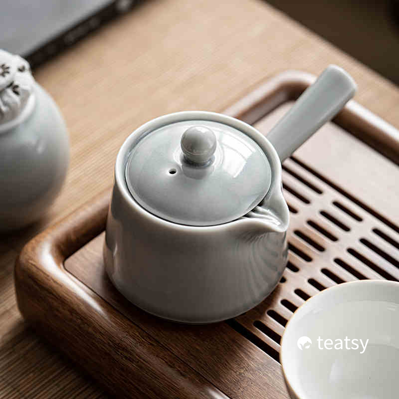[SALE]“Originless” Handmade Ice-gray Glaze Ceramic Teapot With Side Handle-TeaTsy Official Website