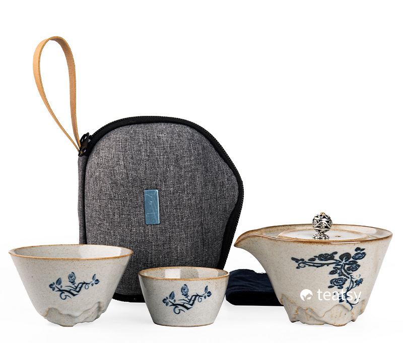 [SALE]“Grass Wood Gray” - Handmade Antique Style Portable Easy Brew Gaiwan Tea Set with Protective Case-TeaTsy Official Website