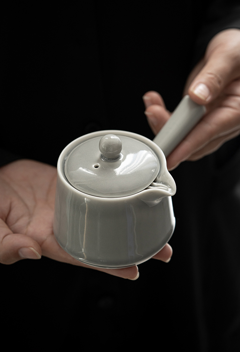 [SALE]“Originless” Handmade Ice-gray Glaze Ceramic Teapot With Side Handle-TeaTsy Official Website