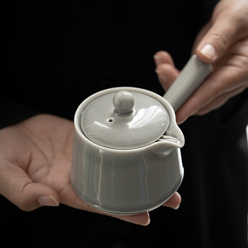 [SALE]“Originless” Handmade Ice-gray Glaze Ceramic Teapot With Side Handle-TeaTsy Official Website