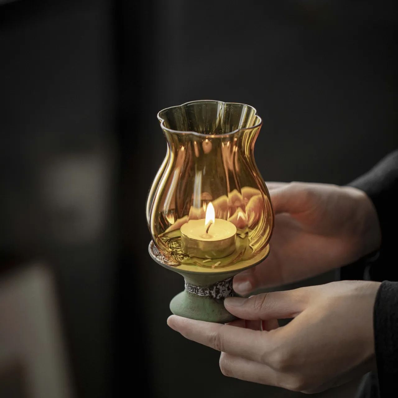 "Blue Robe" - Handmade Ceramic & Glass Candle Holder-TeaTsy Official Website