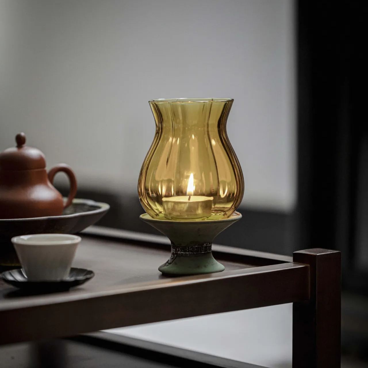 "Blue Robe" - Handmade Ceramic & Glass Candle Holder-TeaTsy Official Website