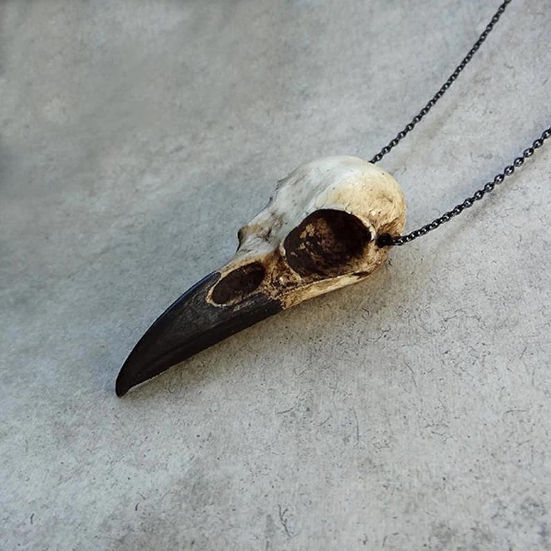 Bone Jewelry Raven Skull Necklace