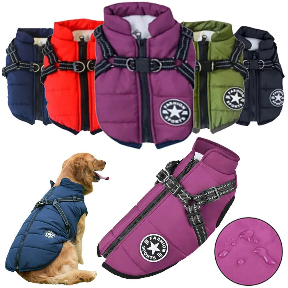 Winter Pet Jacket - w/ Harness, Waterproof & Breathable
