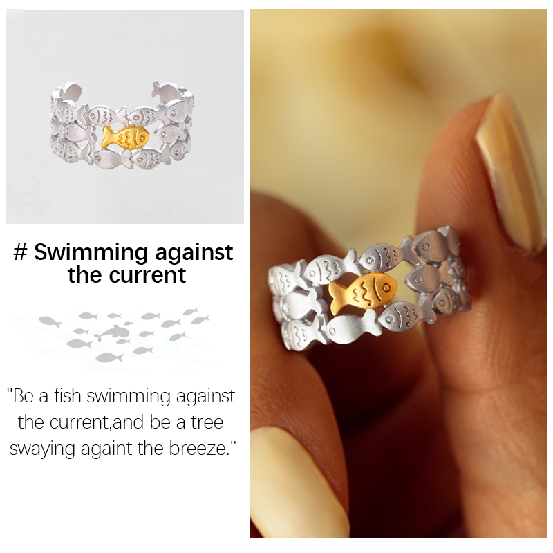 Swimming Against the Current Fish Ring