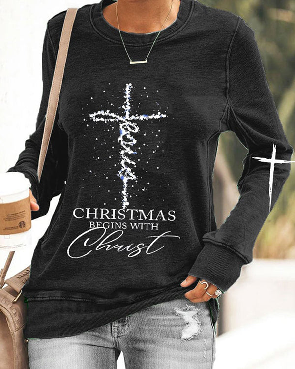 Moveposition™ WOMEN'S JESUS CHRISTMAS BEGINS WITH CHRIST CASUAL SWEATSHIRT-Move Position