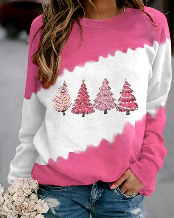 Moveposition™ Women's Pink Christmas Tree Print Sweatshirt-Move Position