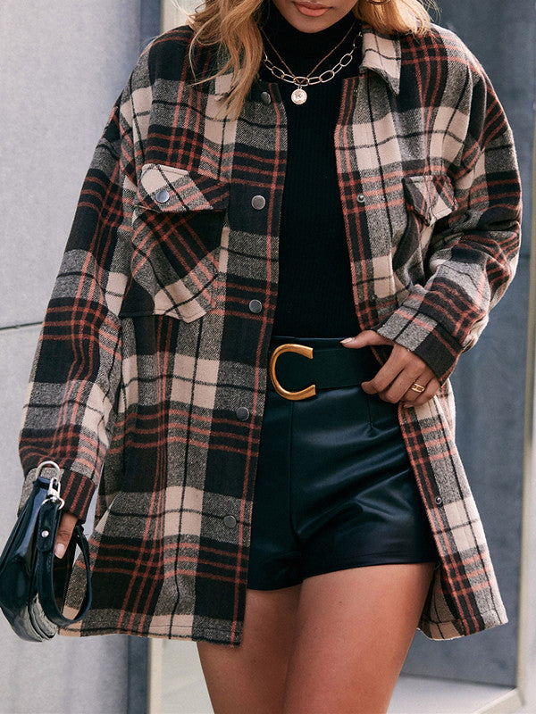 Moveposition™ Single Breasted Plaid Print Coat-Move Position