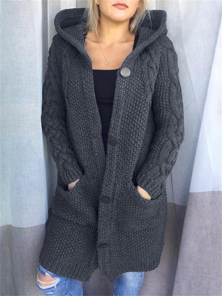 Women's Warm Button Up Hooded Long Sweater Cardigan-Move Position