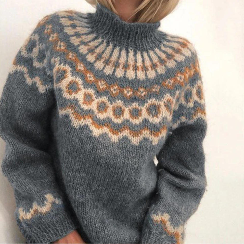 Ladies Turtleneck Jacquard Knit Sweater