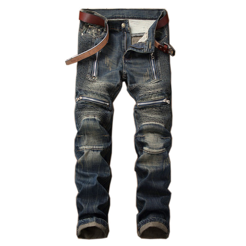 Personalized Retro Zipper Motorcycle Jeans-Move Position