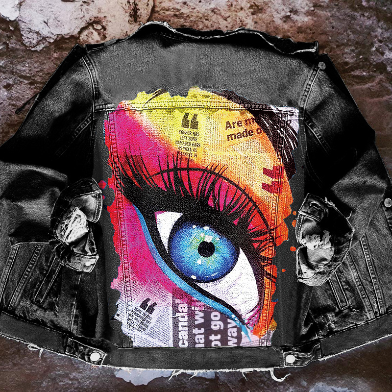 Moveposition™-Hand Painted Denim Jacket- Big Eyes-Move Position