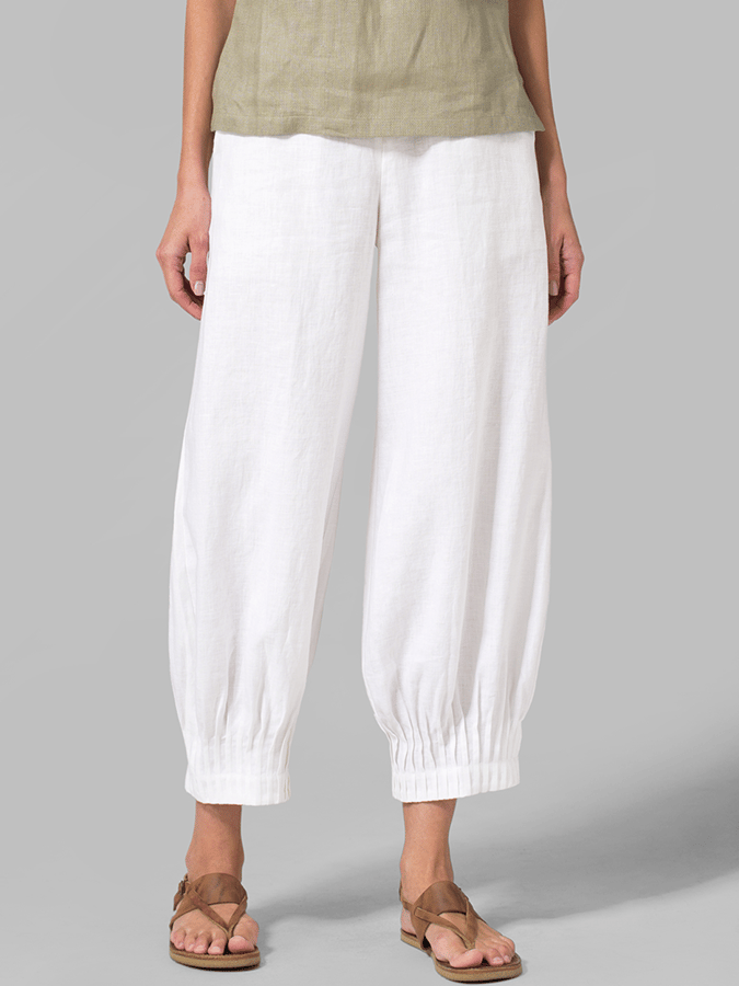 Women's Linen Pleated Loose Wide Leg Cropped Pants-Move Position