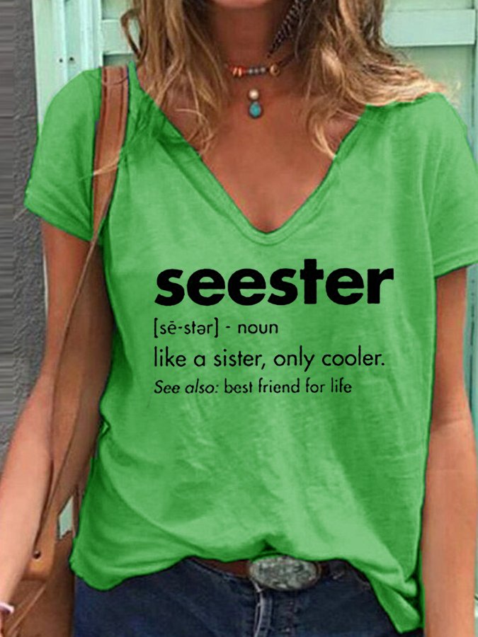 Women's SEESTER Lettered Casual T-shirt-Move Position