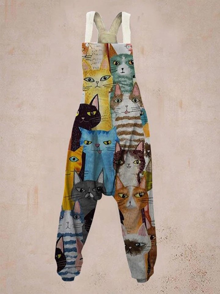 Looking at you cute cat paw print harem jumpsuit-Move Position